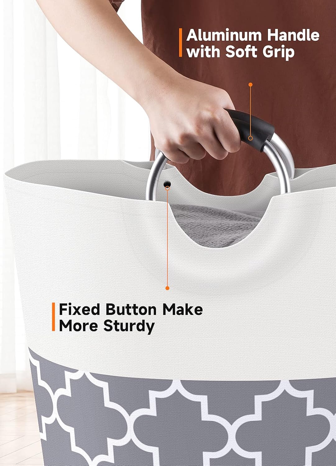 Large Laundry Basket 82L Tall Collapsible Hamper with Handles for Dorm Grey | Freestanding Laundry Hamper, Waterproof