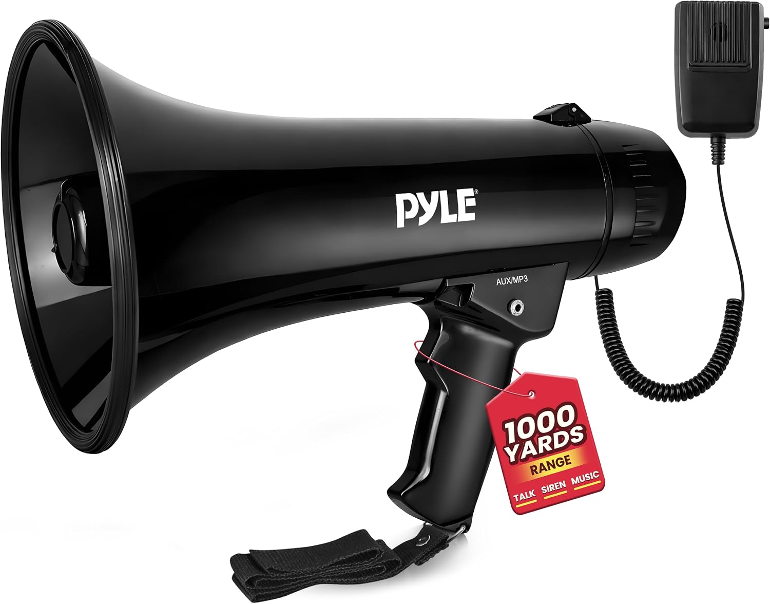 Megaphone Speaker PA Bullhorn - Built-in Siren 40 Watts Adjustable Vol Control & 1000 Yard Range - Football Soccer