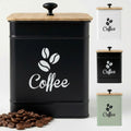 Airtight Coffee Canister 40 oz, 6"x 8" Metal Jar w/ Rubber-Lined Bamboo Lid | 40oz Large Iron, Airtight Coffee