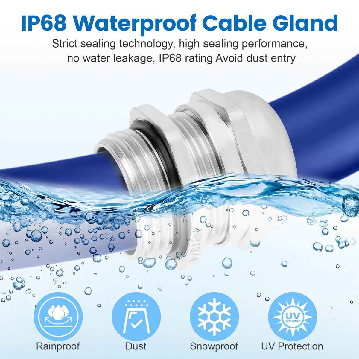 4 Pcs 3/4" NPT Nickel-Plated Copper Cable Gland