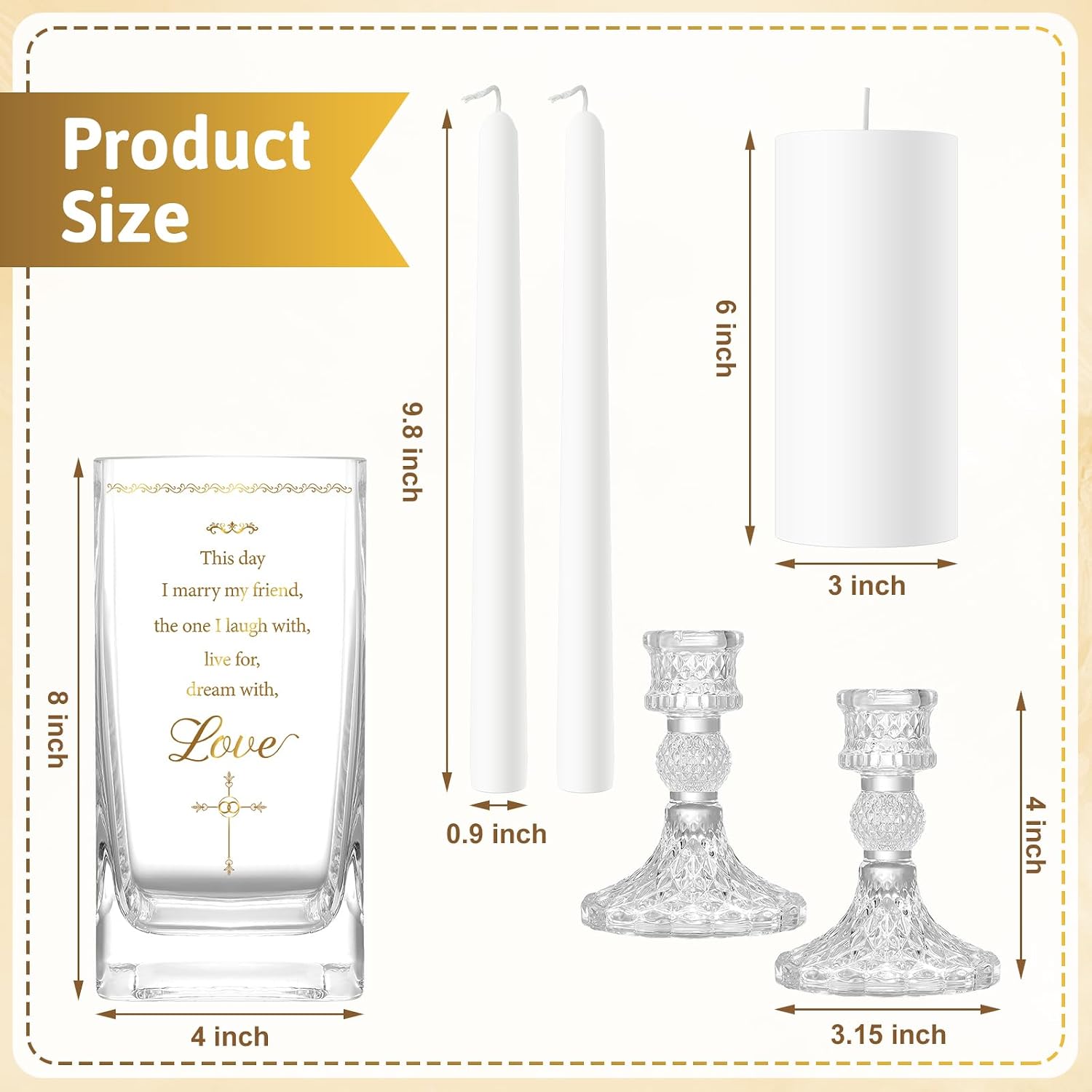 3 Pcs Wedding Unity Candle Set for Church Ceremony, Cross