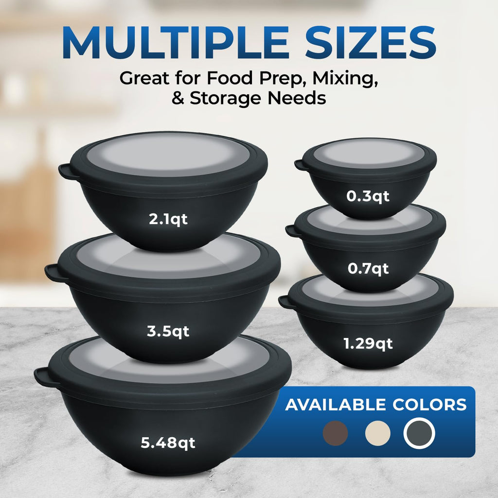 Bakken Master 12 Piece Plastic Nesting Bowls with Lids - Mixing Bowls Set includes 6 Prep Bowls and 6 Lids, BPA-Free