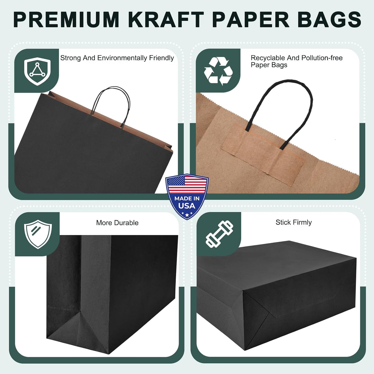 Large Black Paper Bags With Handles 16x6x12 Inch 100 Pack
