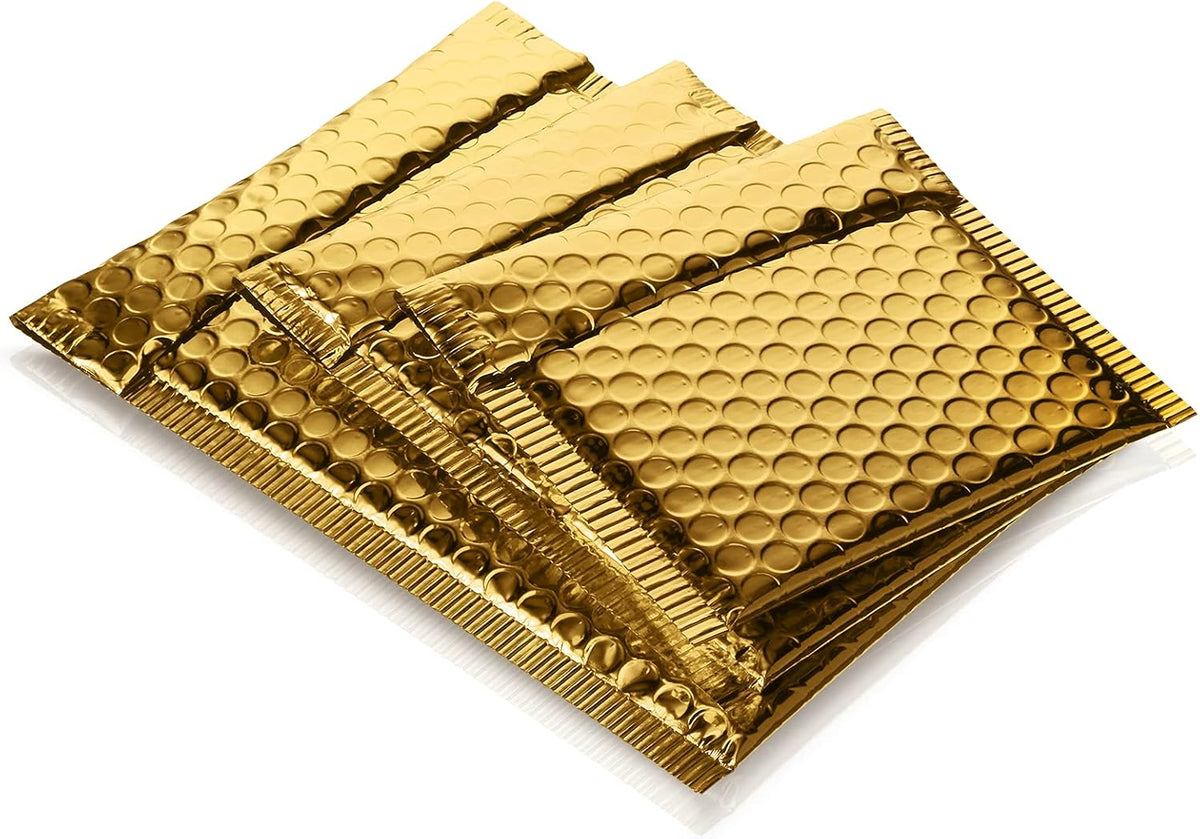 50 Pcs Bubble Mailers 3 Sizes, Bubble Shipping Envelopes, Gold