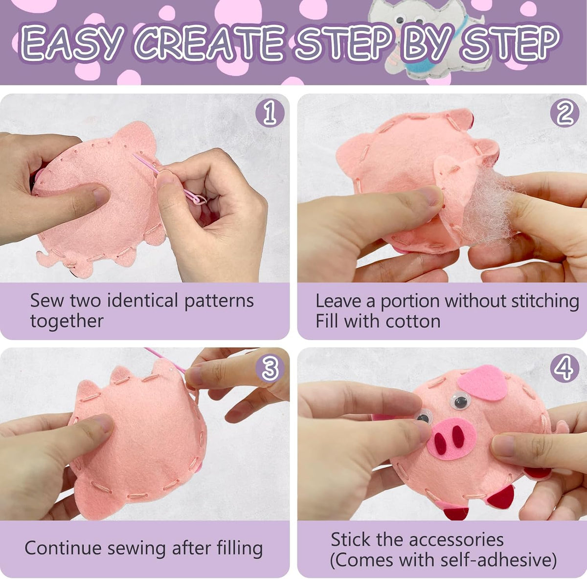 Kid Felt Sewing Kits for Beginners, DIY 8 Stuffed Animals for Kids Age 5-12
