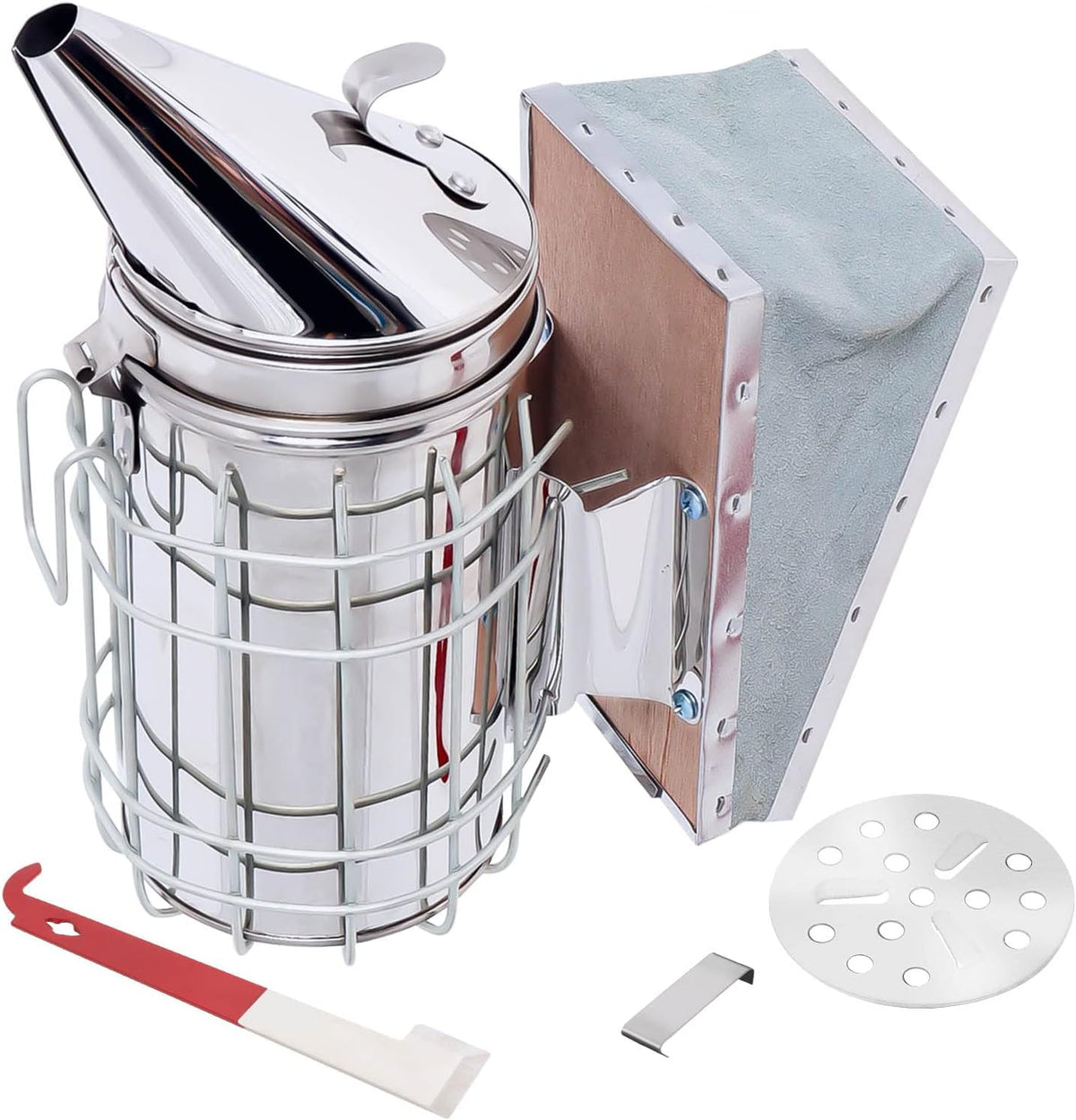 Bee Hive Smoker Kit, Stainless Steel Beekeeper Tool with Heat Shield | Includes 2 Types of Hive Tools for Beekeeping