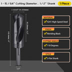 CoCud Drill Bit 1-15/64" Diameter (31.353mm) 1/2" Shank 3-Flat 4341 HSS
