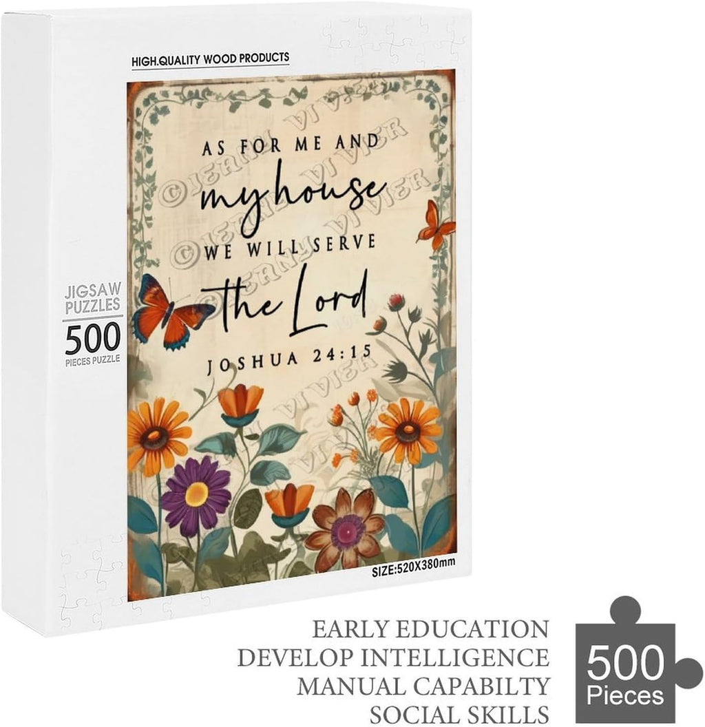 Wild Flower As for Me and My House We Will Serve The Lord Joshua 24：15 Wood Wall Art Wood Decorative for Home Desk