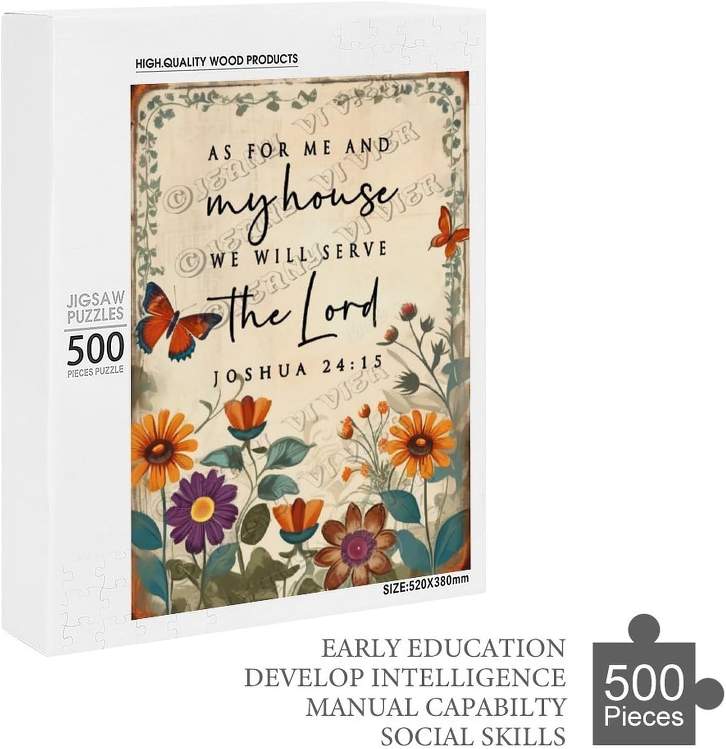 Wild Flower As for Me and My House We Will Serve The Lord Joshua 24：15 Wood Wall Art Wood Decorative for Home Desk