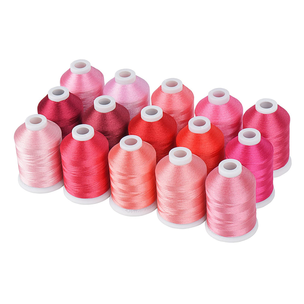 15-Color Polyester Machine Embroidery Thread Set, Pink Series