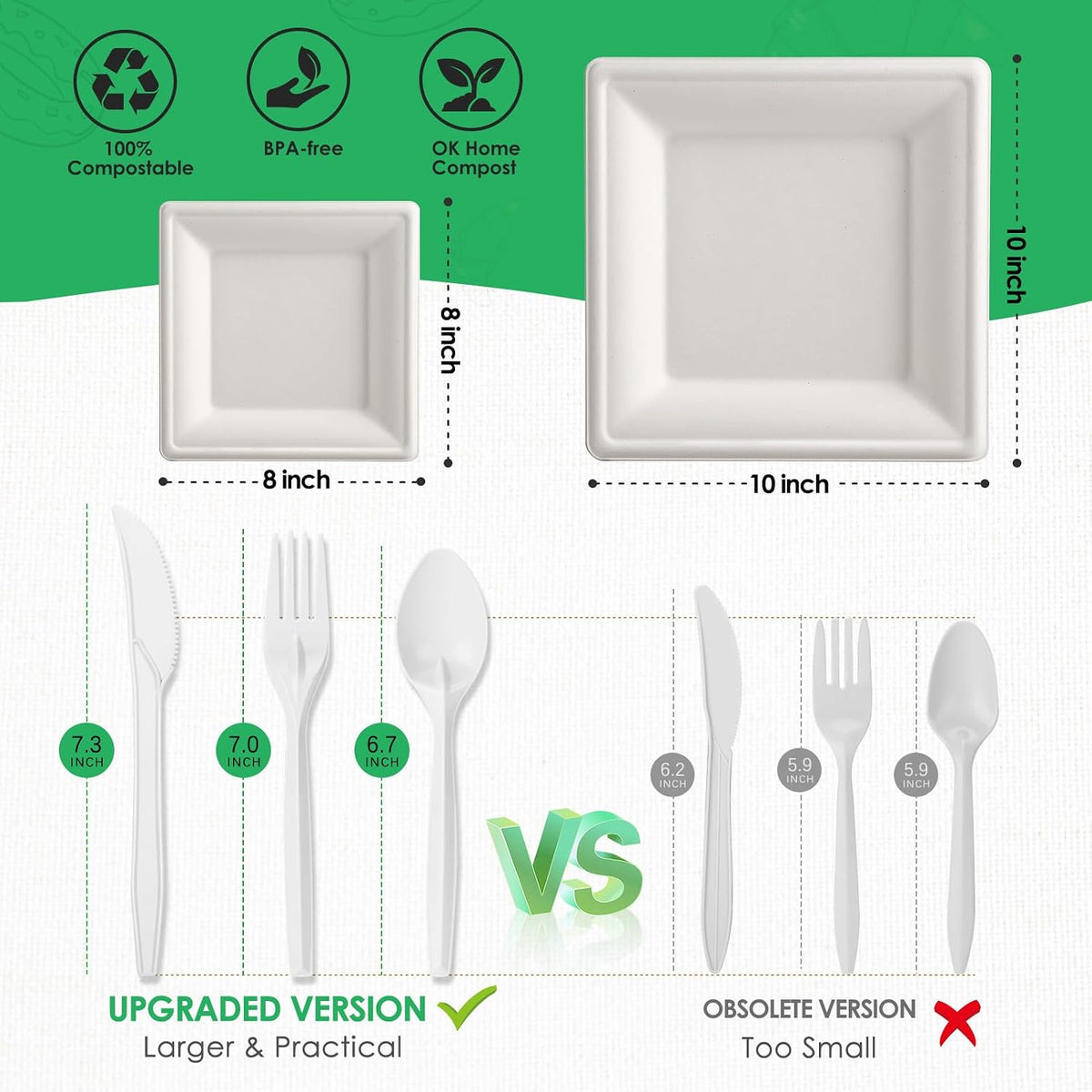 Compostable Paper Plates Set 300pcs Disposable Plates 10 Inch