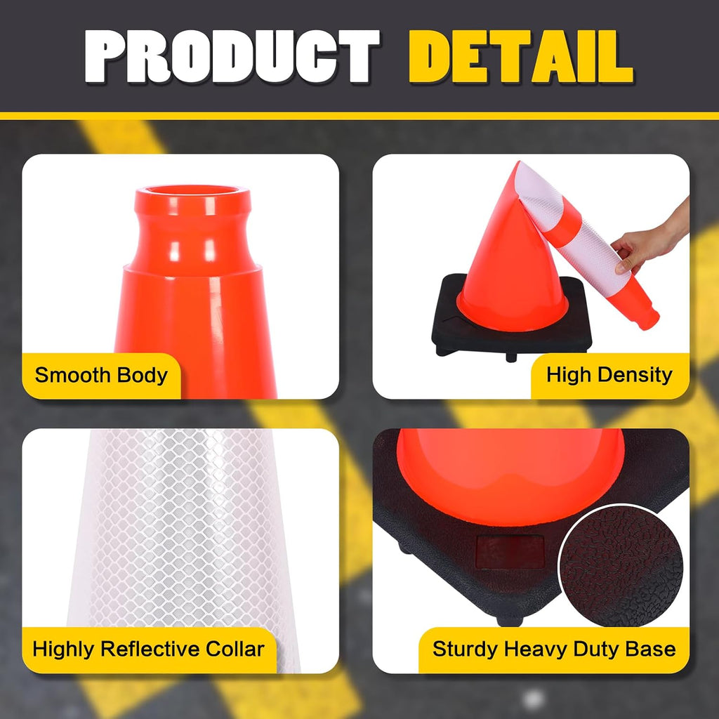 Traffic Cones 28 inch Orange 8 Pack Heavy Duty Safety Cones | Reflective Collars High-quality new PVC enhances