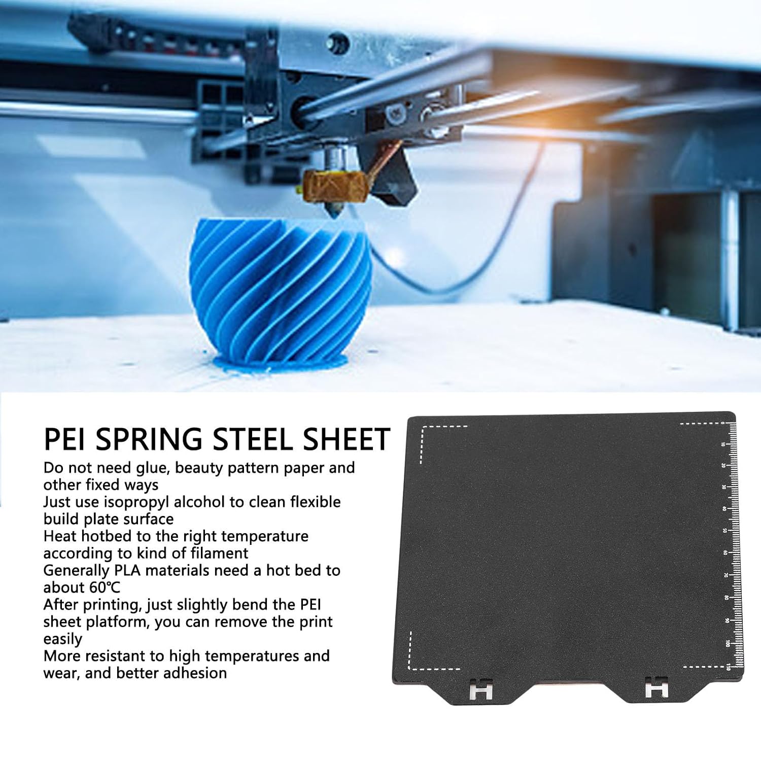 PEI Spring Steel Build Plate, Magnetic Flexible Heated Bed Surface for 3D Printing Hobbyists Textured Smooth Double