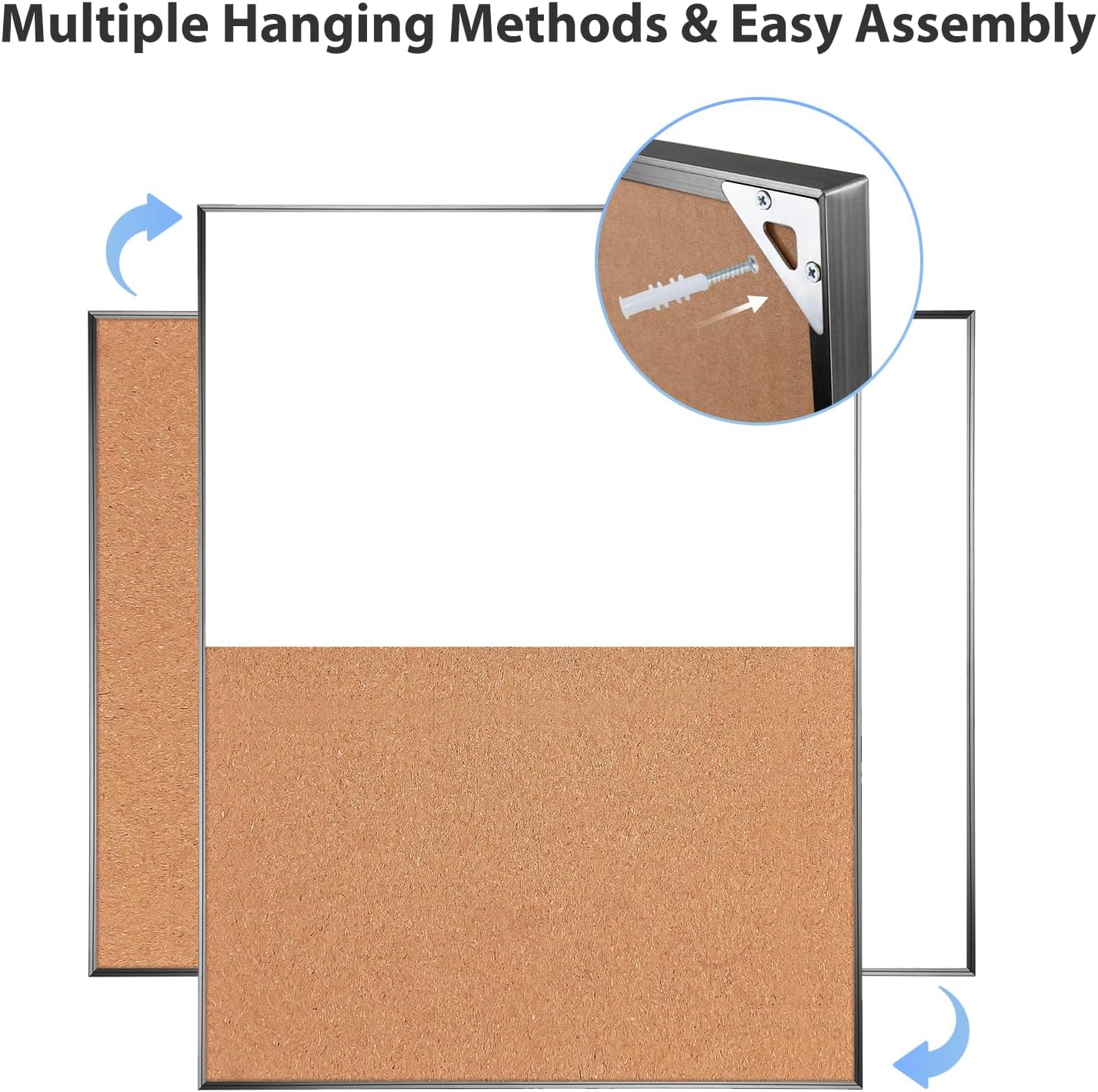 Cork Board White Board Combo, 24 x 18 Inch Bulletin Board, Magnetic Dry Erase Board & Corkboard for Wall, Vision
