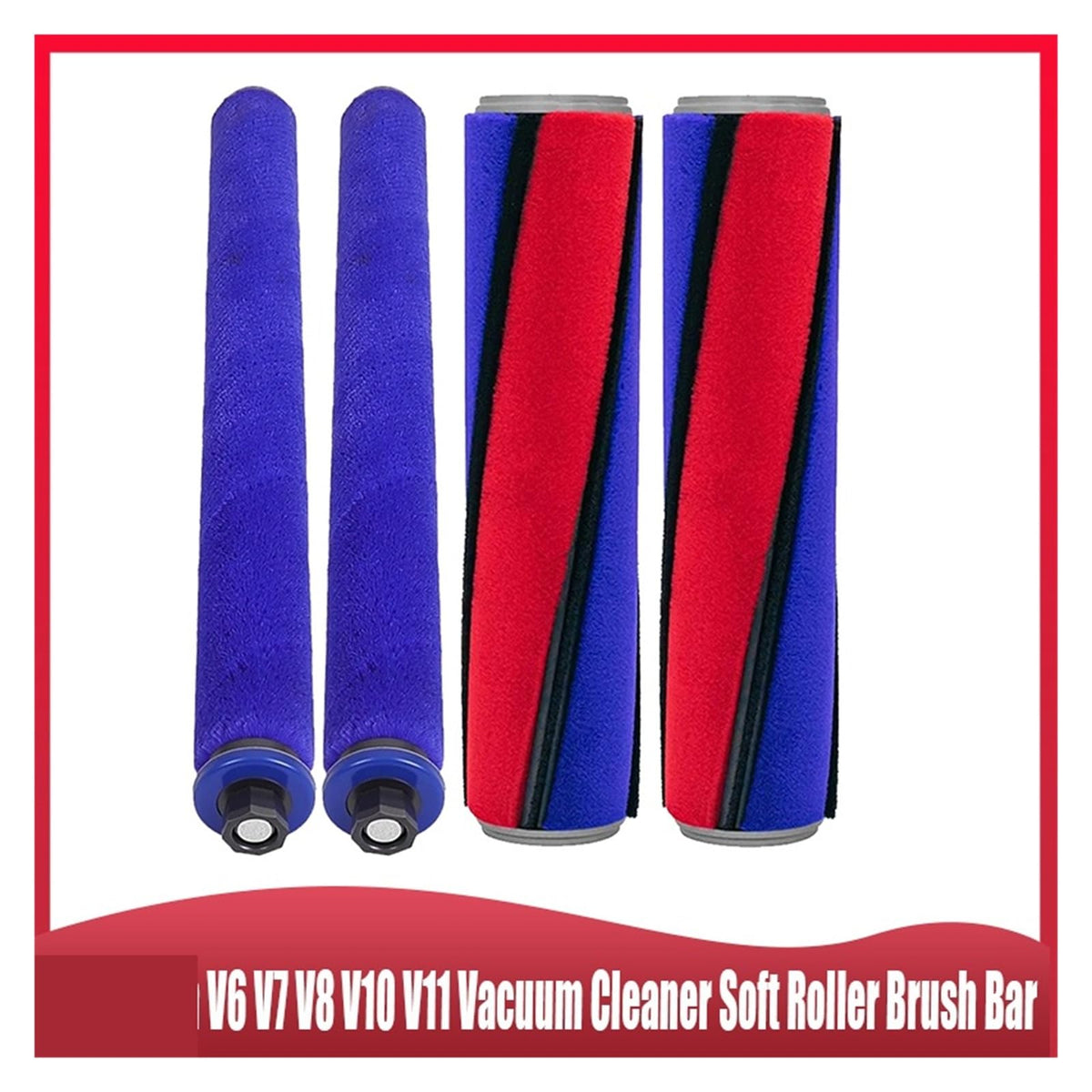 Compatible For Dyson，V6 V7 V8 V10 V11 Vacuum Cleaner Soft Roller Brush Bar, Rear Brush Bar Replacement Part(4pcs a)