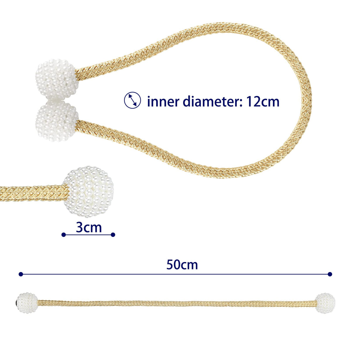 8 Pack Magnetic Curtain Tiebacks with Pearls,Window Treatment Holdbacks