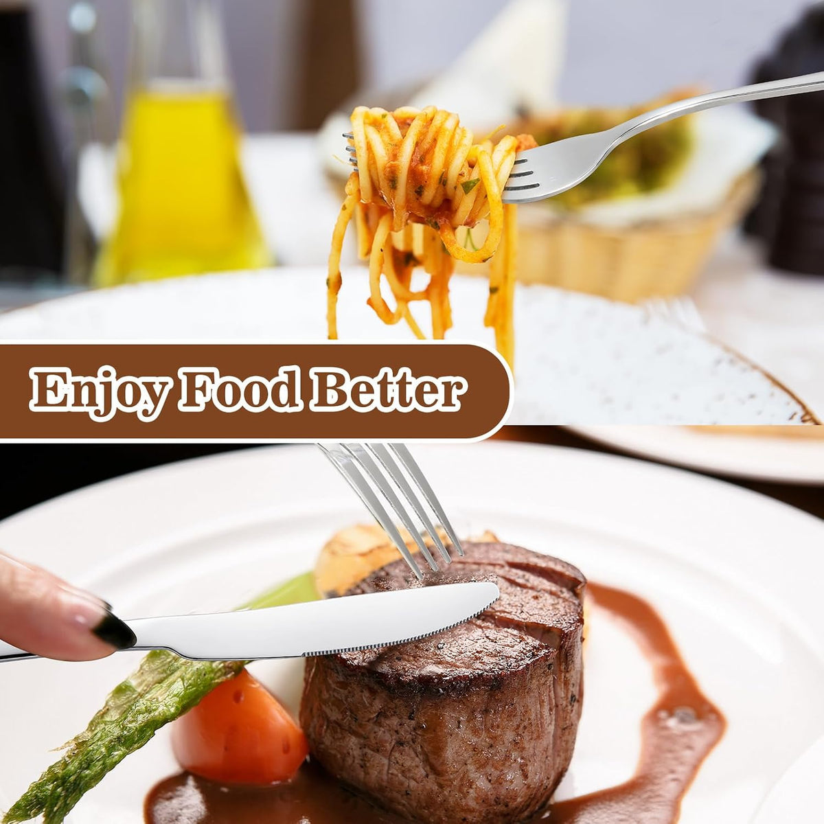 50 Pcs Stainless Steel Forks and Knives, Forks Silverware Set