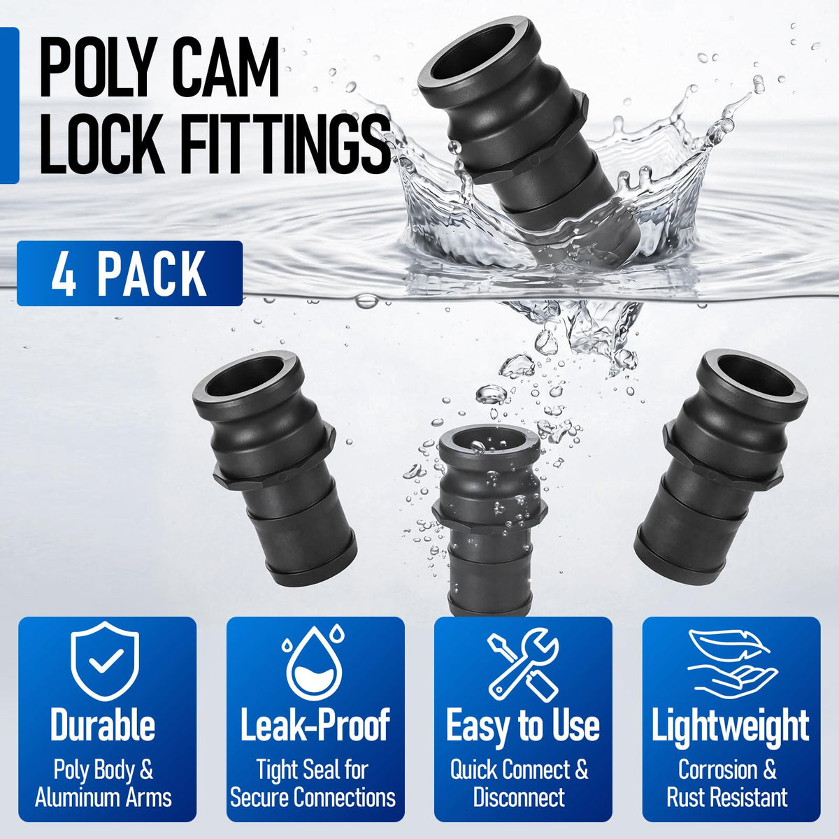 Klyyo Clyro 4 Pack 2‘' Polypropylene Camlock Fittings, Standard Type E