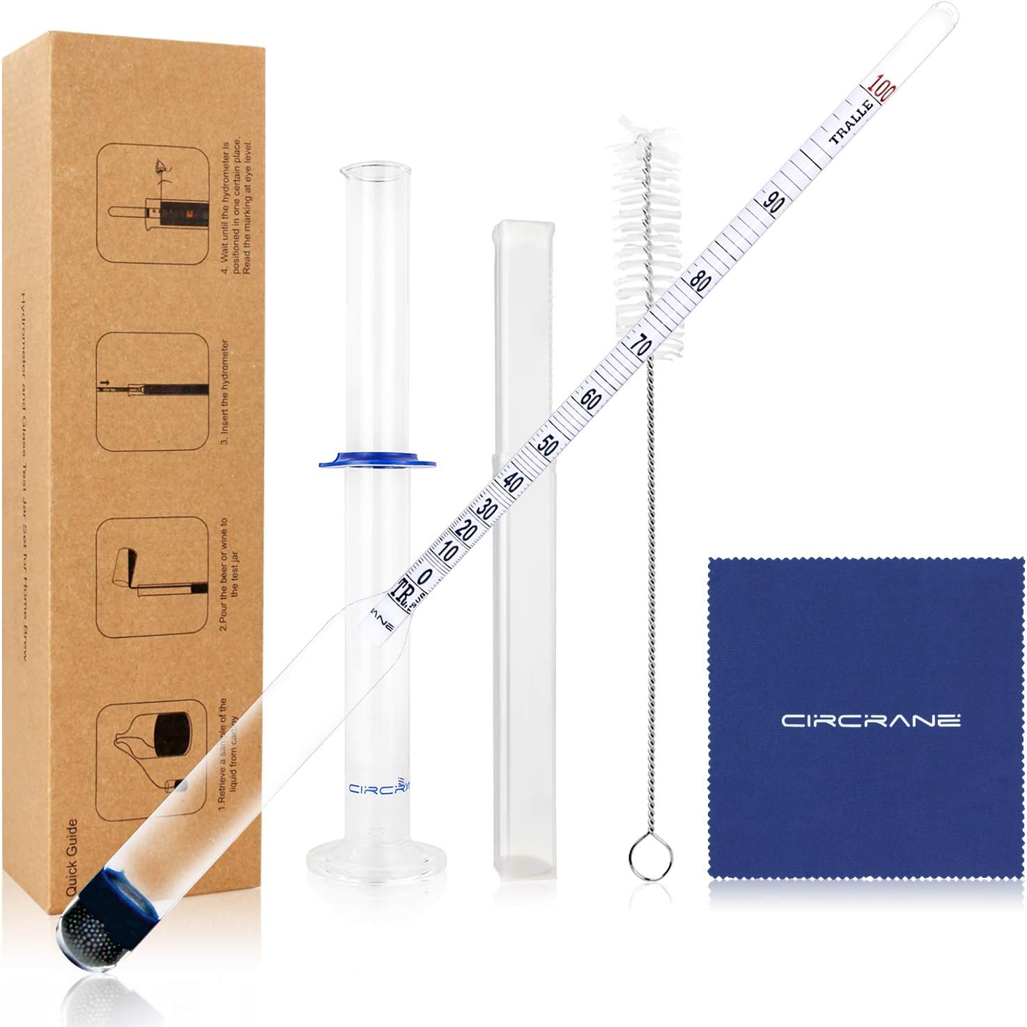 0-200 Proof & Tralle Alcohol Hydrometer with Glass Test Jar Kit, Accurate Tester & Glass Cylinder for Liquor