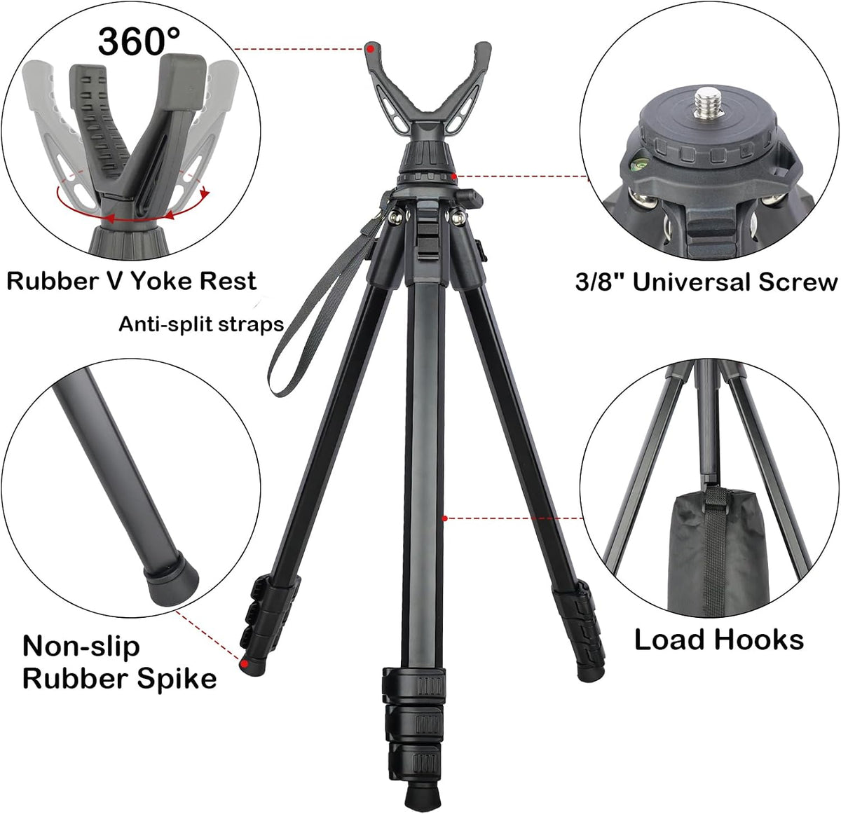 Lightweight Shooting Tripod for Rifles with 360° V-Yoke Rest,Adjustable Height Hunting Tripod Shooting Stick for