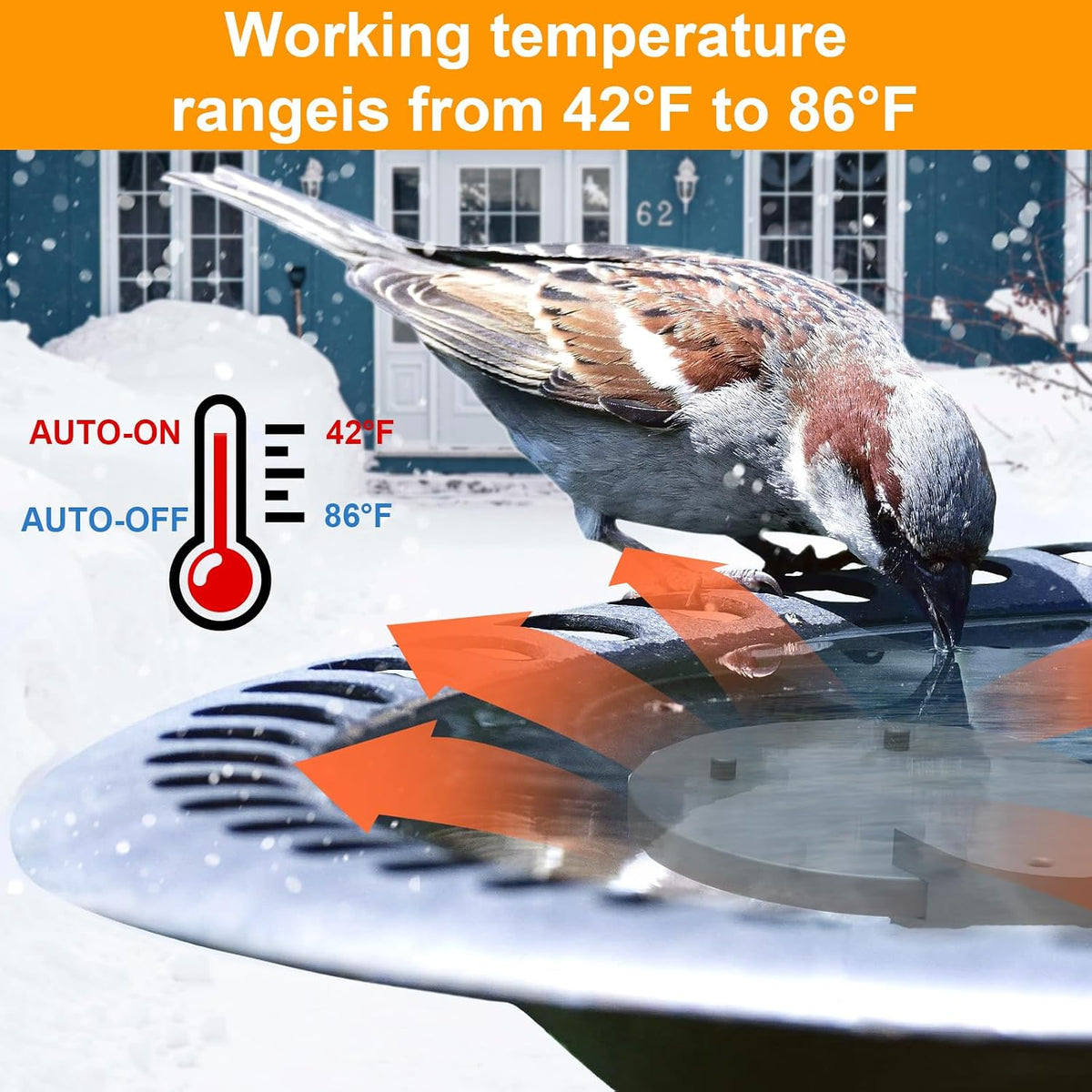250W Chicken Water Heater w/Thermostat, Aluminum Cast Bird Bath Heater & Pond Deicer, Winter Trough Heater for