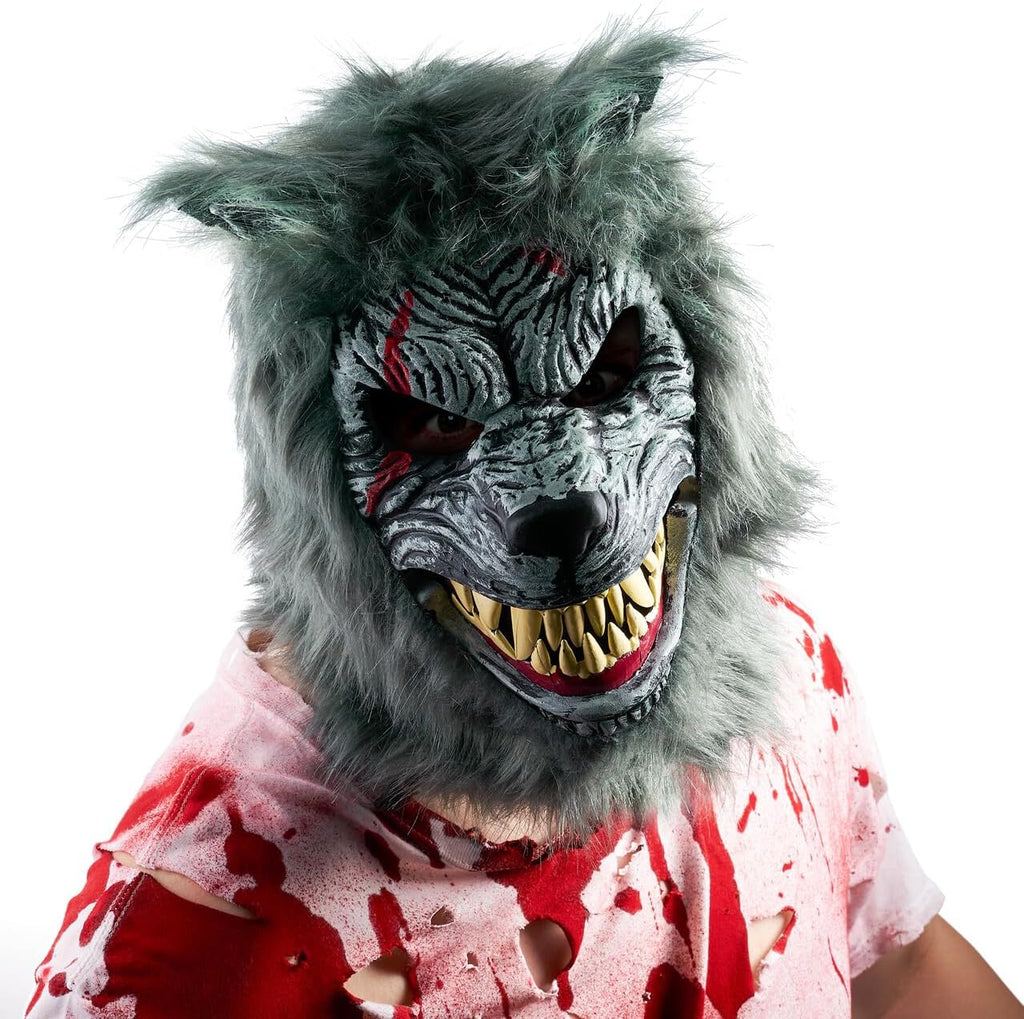 Halloween Wolf Werewolf Mask with Movable Jaw, Werewolf Costume Accessories Scary Mask for Kids Men Women Halloween