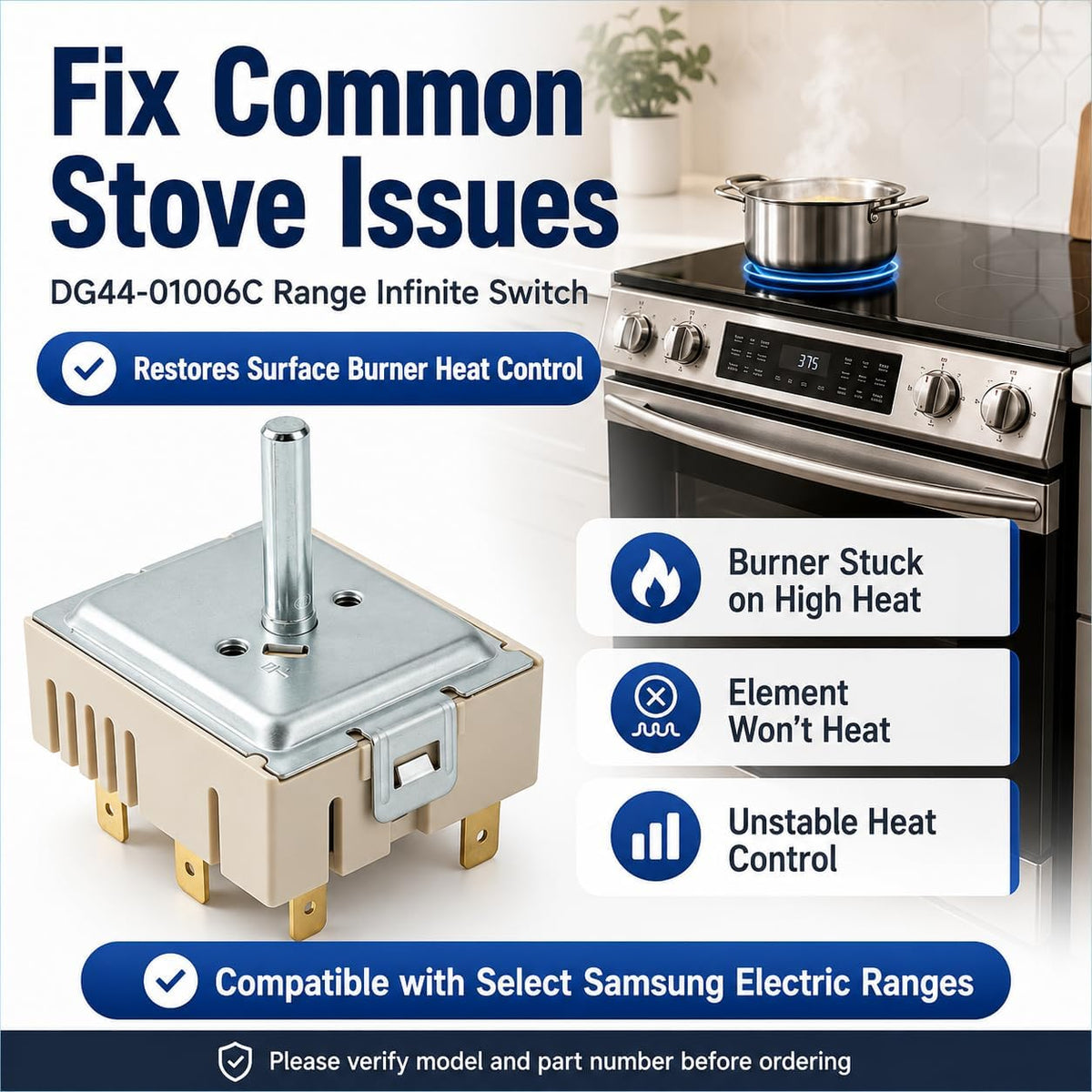 DG44-01006C Range Infinite Switch Compatible with Samsung Stove, PER001-12D