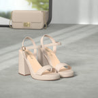 Heels for Women Block Chunky Platform Sandal,Nude,8