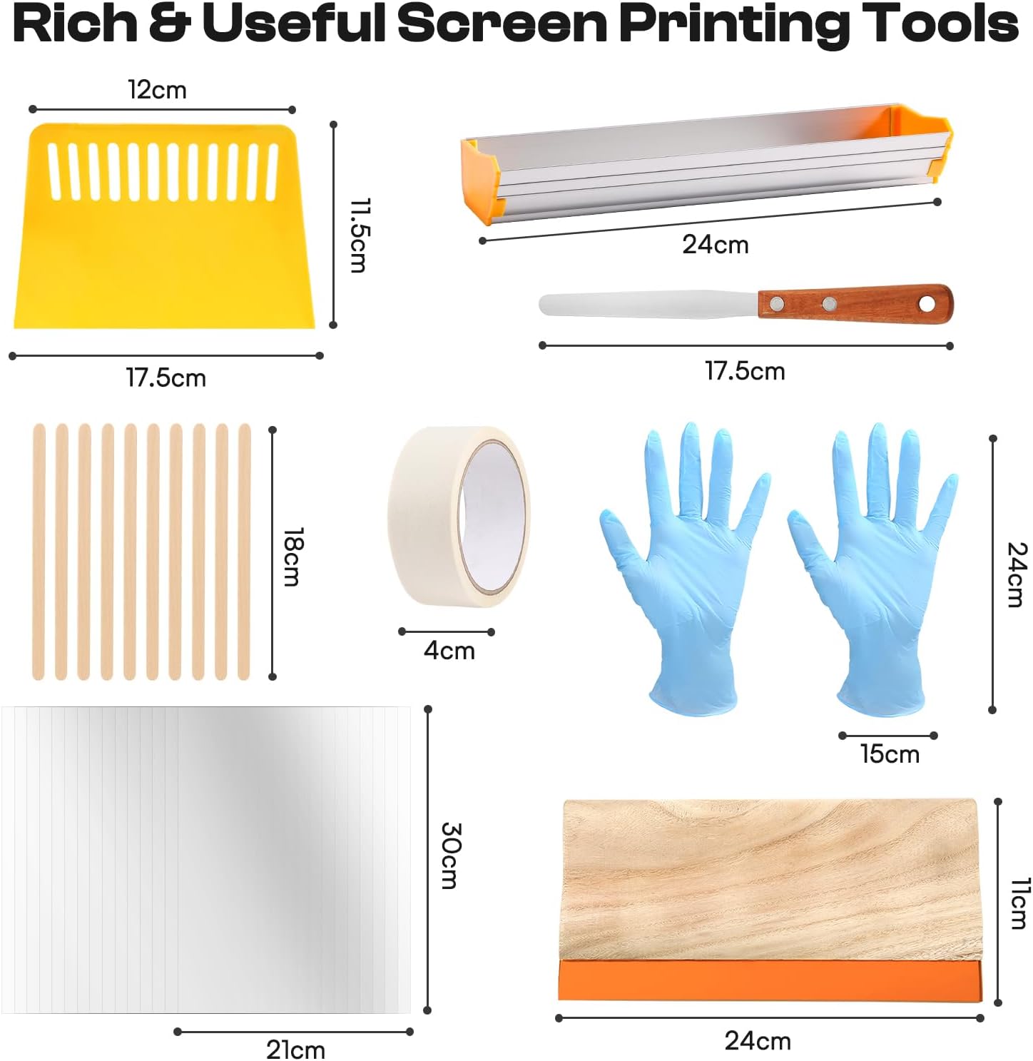 57 Pieces All-in-One Screen Printing Kit with 3 Sizes Wood Screen Printing Frames, 15 A4 Size Inkjet Transparency