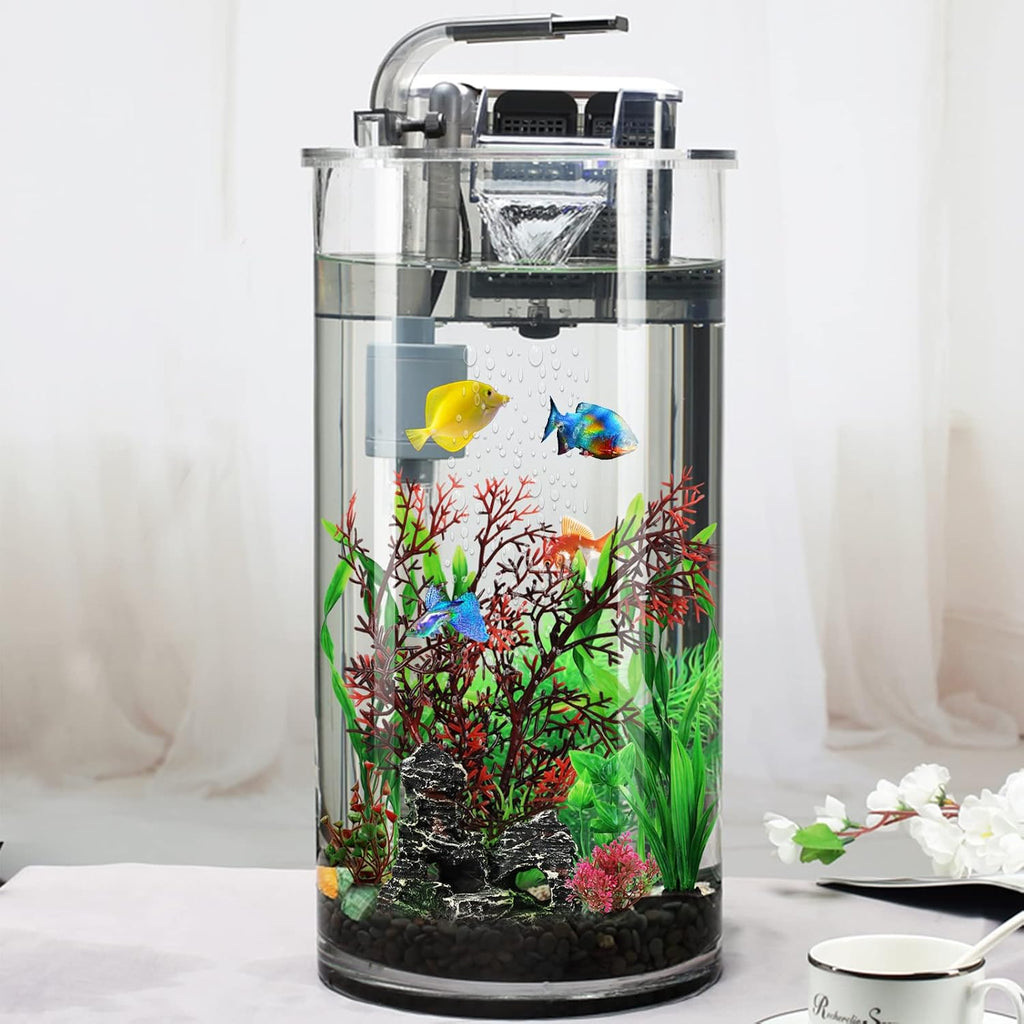 Fish Tank Decorations Plants with Resin Cave Rock View, 9pcs Aquarium Decorations Plants Plastic,Fish Tank