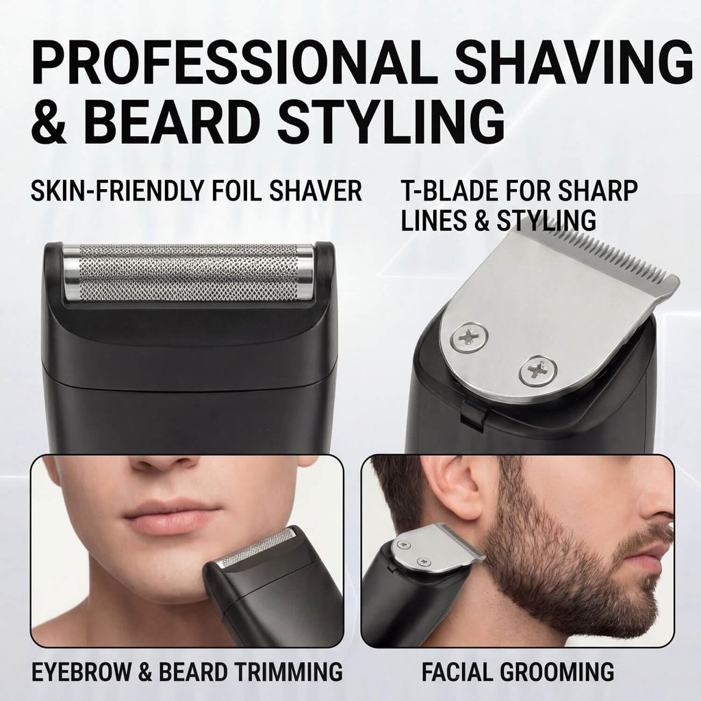 Beard Trimmer for Men, 5-in-1 Cordless Grooming Kit with Stand