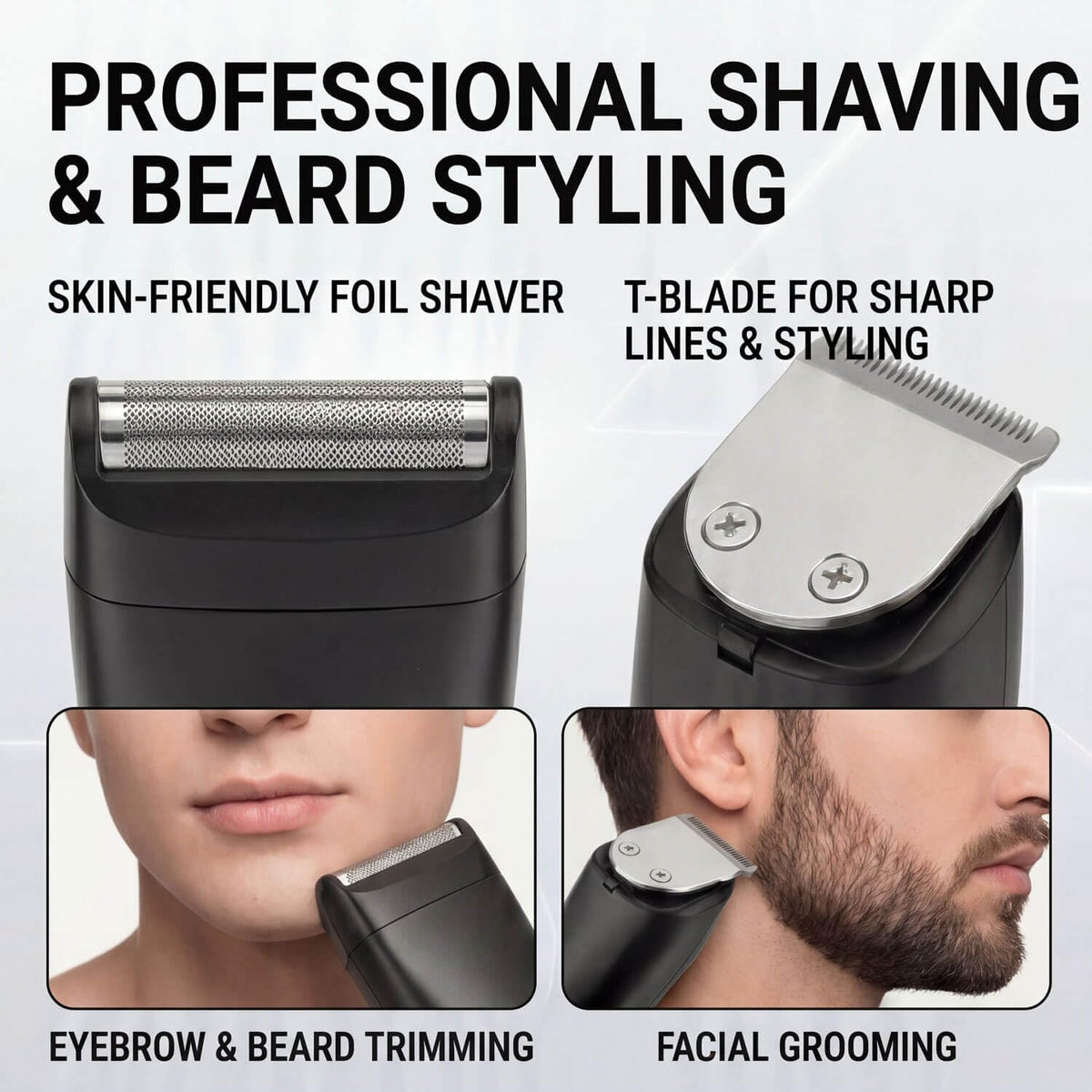 Beard Trimmer for Men, 5-in-1 Cordless Grooming Kit with Stand
