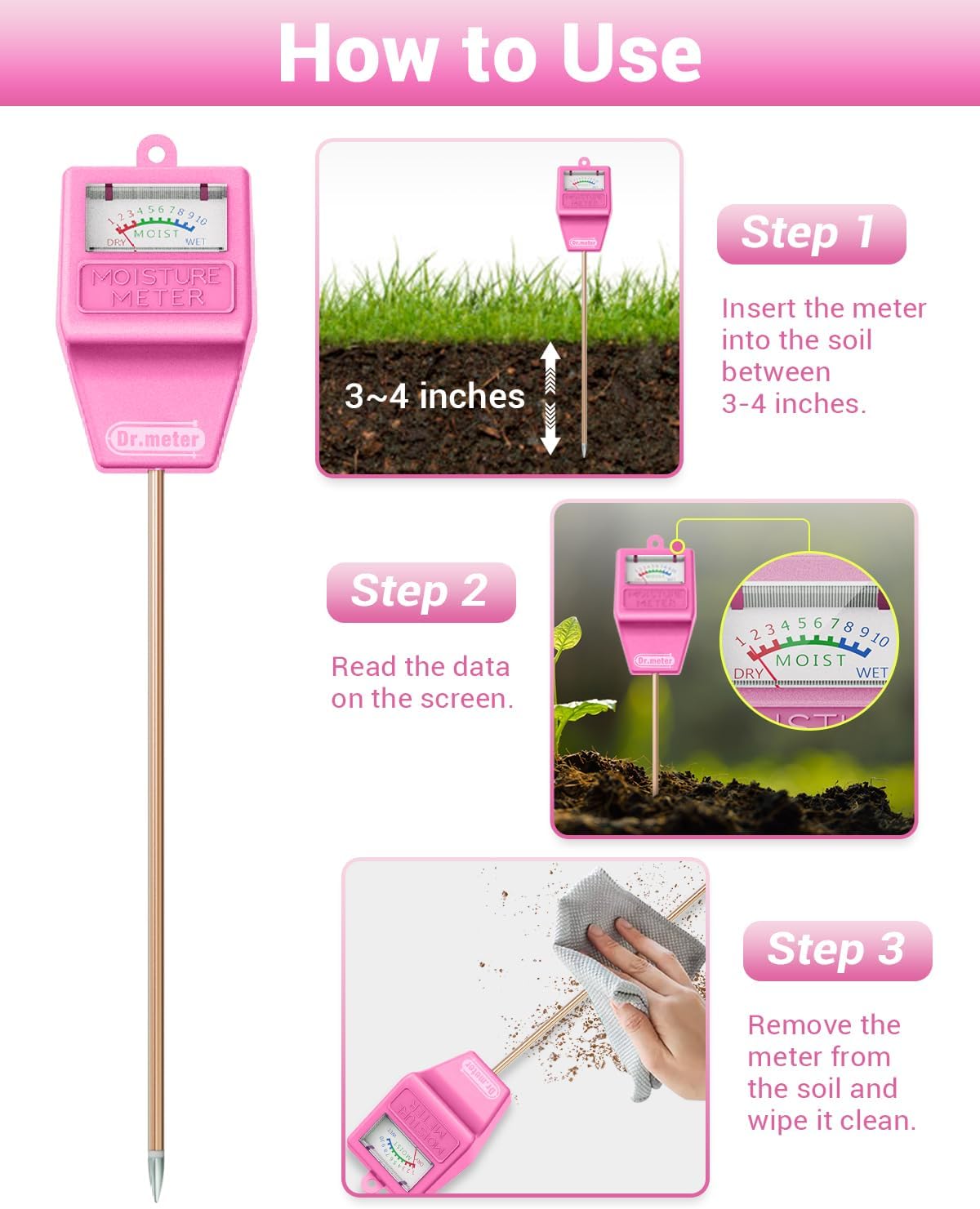 Soil Moisture Meter for Plants, Plant Water Gauge Test Kit | Hygrometer Moisture Sensor for Houseplants Indoor