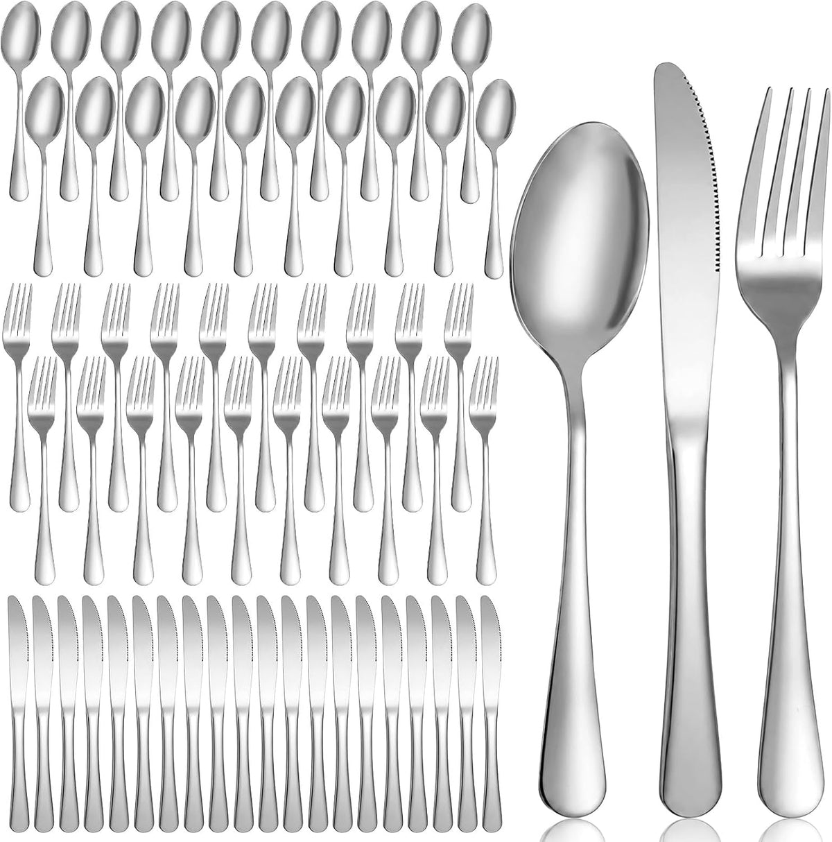 60 Piece Silver Forks and Knives Set for 20, Stainless Steel Silverware