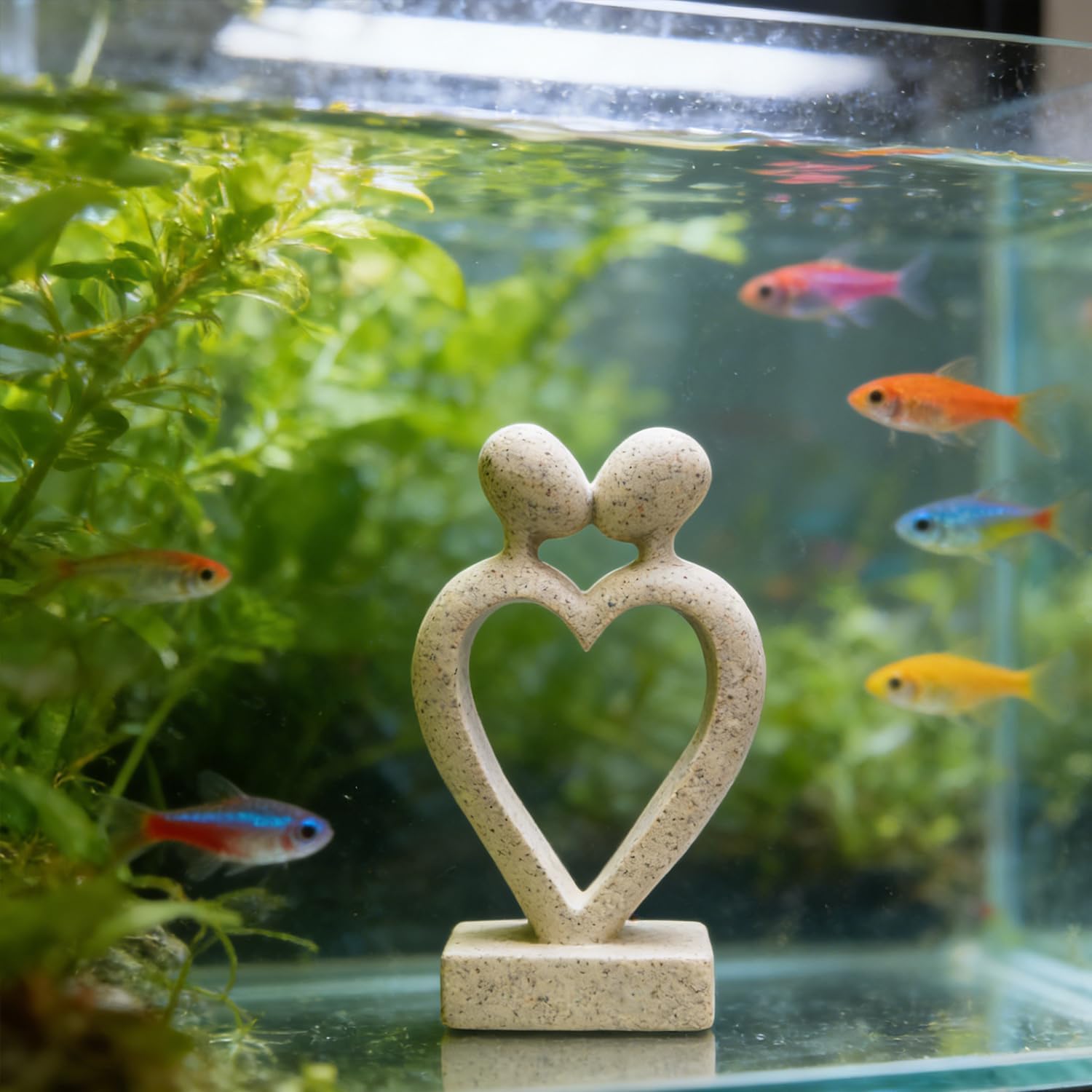 Sandstone Statue Fish Tank Ornaments, Small Fish Aquarium Decorations Home Decor for Goldfish Shrimps, Heart