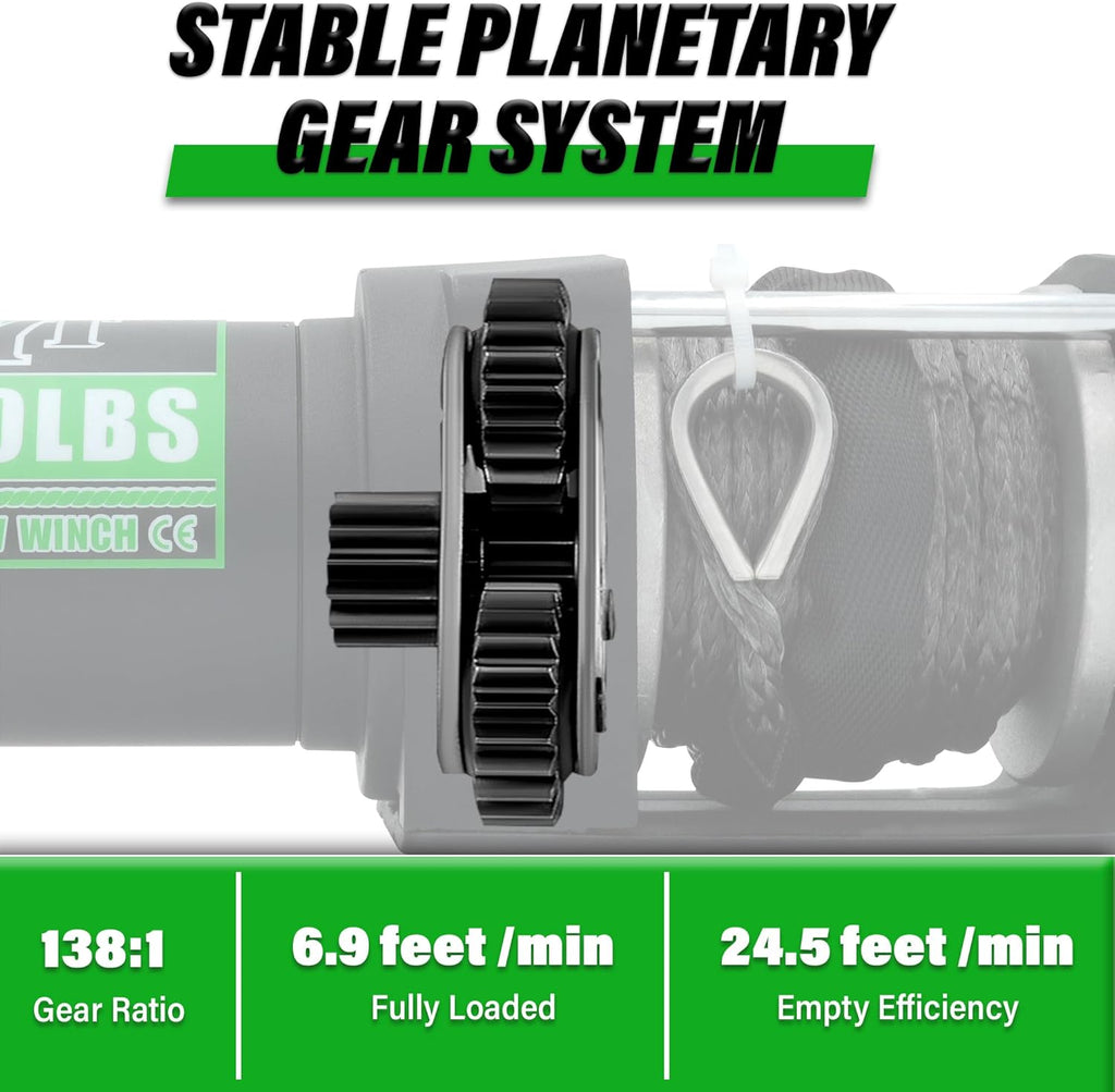 3000 lb ATV Winch with Wireless Remote and Wired Switch,12V DC Electric Winch Synthetic Winch Rope with Fairlead and