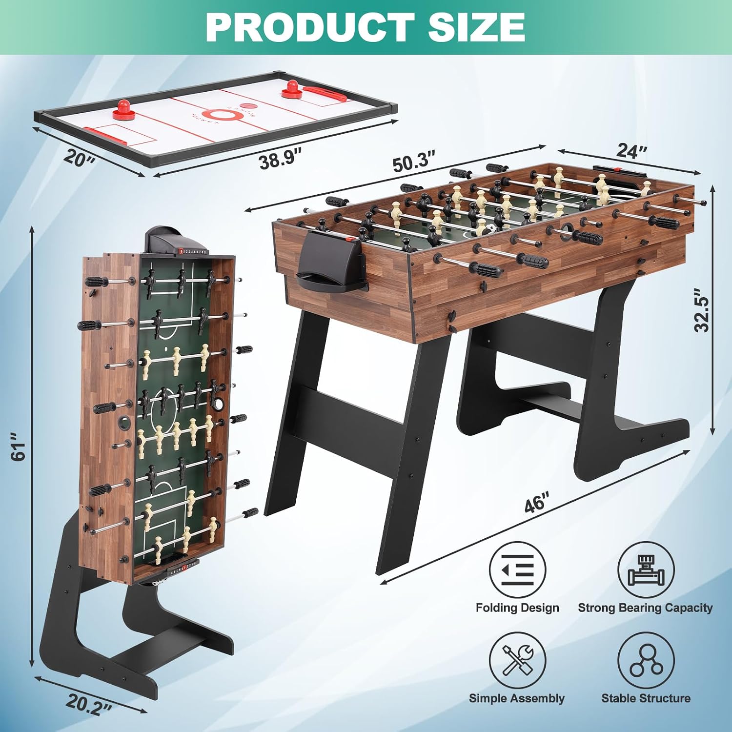 4-in-1 Foldable Multi Game Table for Home, Game Room | Combo Game Table Set with Ping Pong, Hockey, Pool Billiards