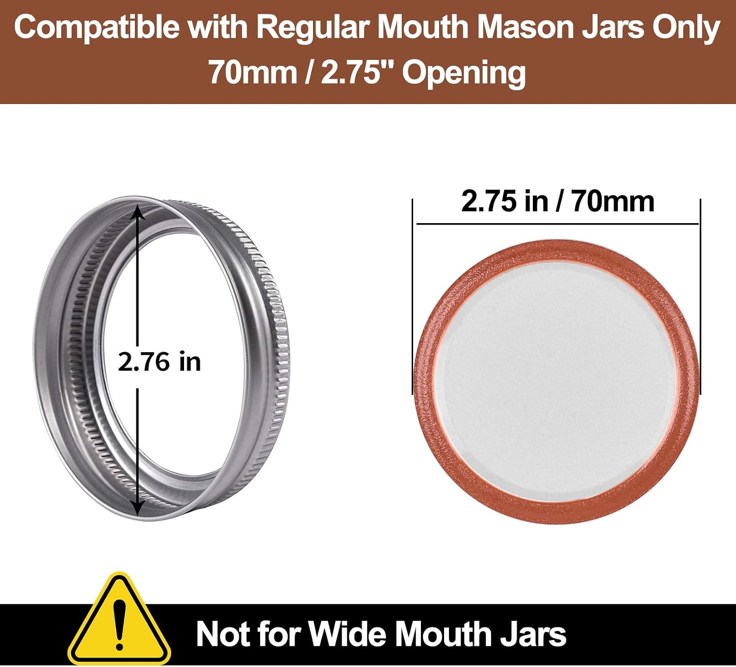 Regular Mouth Mason Jar Lids and Rings for Ball & Kerr, 70mm, 12 Pack