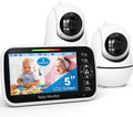 5" Split Screen Baby Monitor with 2 Cameras and Audio | No WiFi Secure Camera, 30-Hour Battery, Remote PTZ, Auto