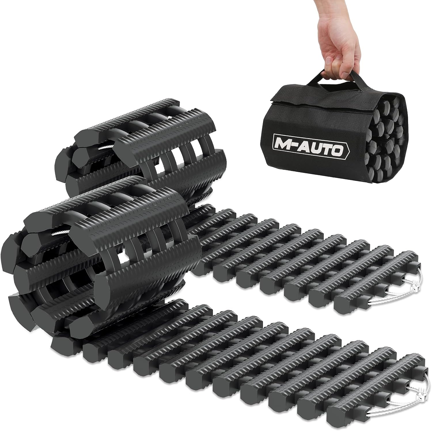 2 Pack Tire Traction Mats for Snow Portable Recovery Tracks for Vehicle in Mud, Snow, Ice, and Sand, 32" Coilable