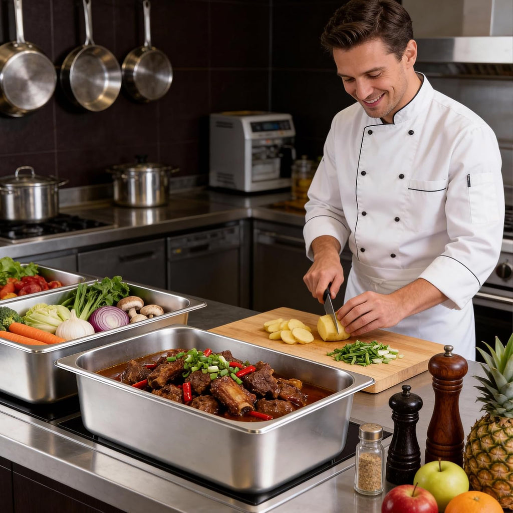 Hotel Pans with Lid Full Size Food Pan 6 Pack Steam Table Pans