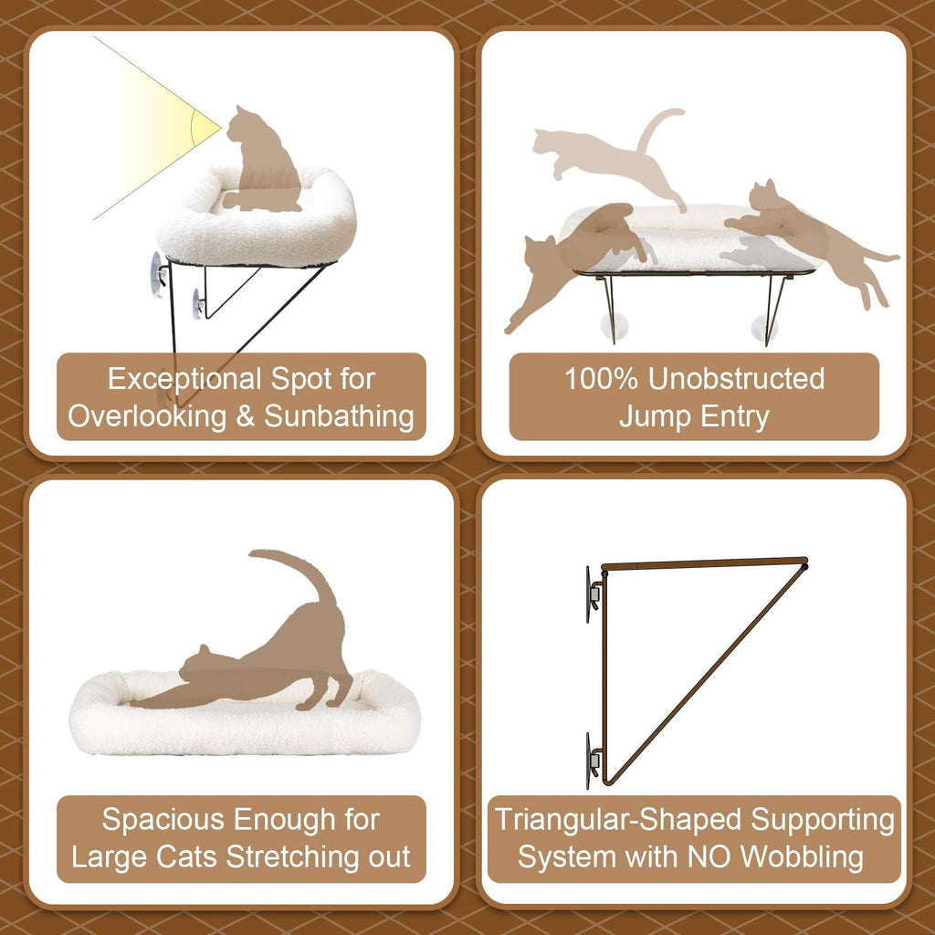 Cat Window Perch - 100% Metal Supported from Below - Comes with Warm Spacious Pet Bed - Cat Window Hammock for Large