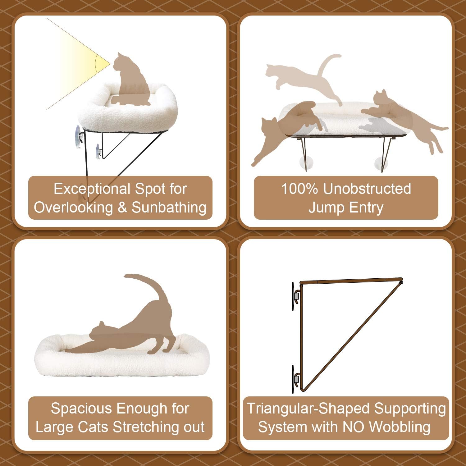 Cat Window Perch - 100% Metal Supported from Below - Comes with Warm Spacious Pet Bed - Cat Window Hammock for Large