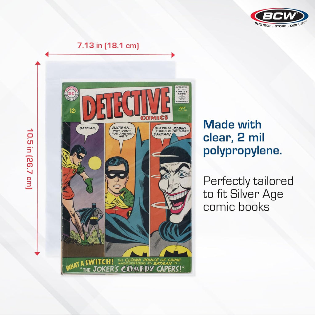 Silver Age Comic Bags (500 Pack) – Acid-Free Archival Comic Book Bags for Silver Age Comics | Crystal Clear BCW Comic