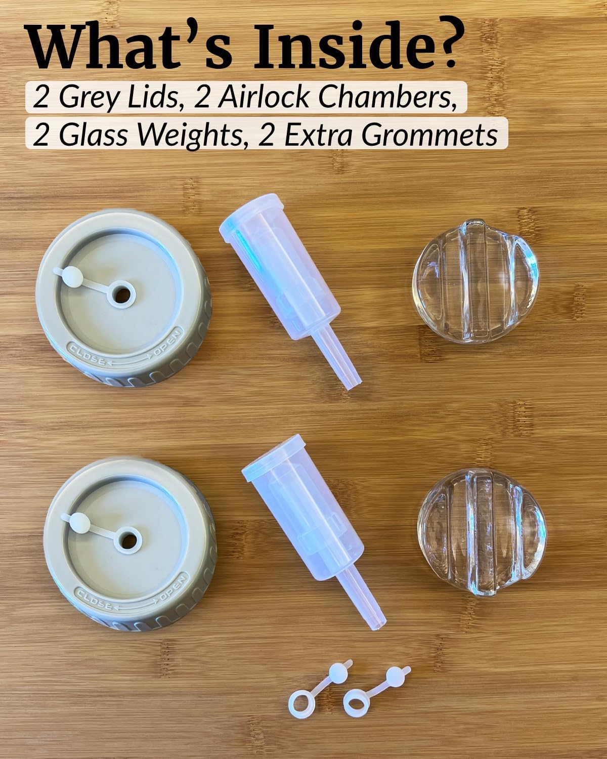 Fermentation Weights Kit - Set of 2 Glass Fermenting Weights and Mason Jar Fermentation Lids for Wide Mouth Mason