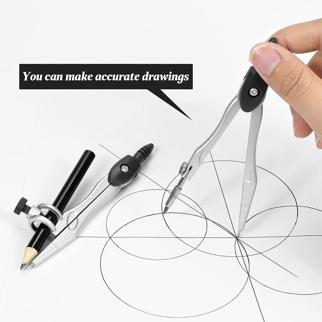 Math Geometry Kit Sets 10 Piece Student Supplies, Compass Set, Black | Shatterproof Storage