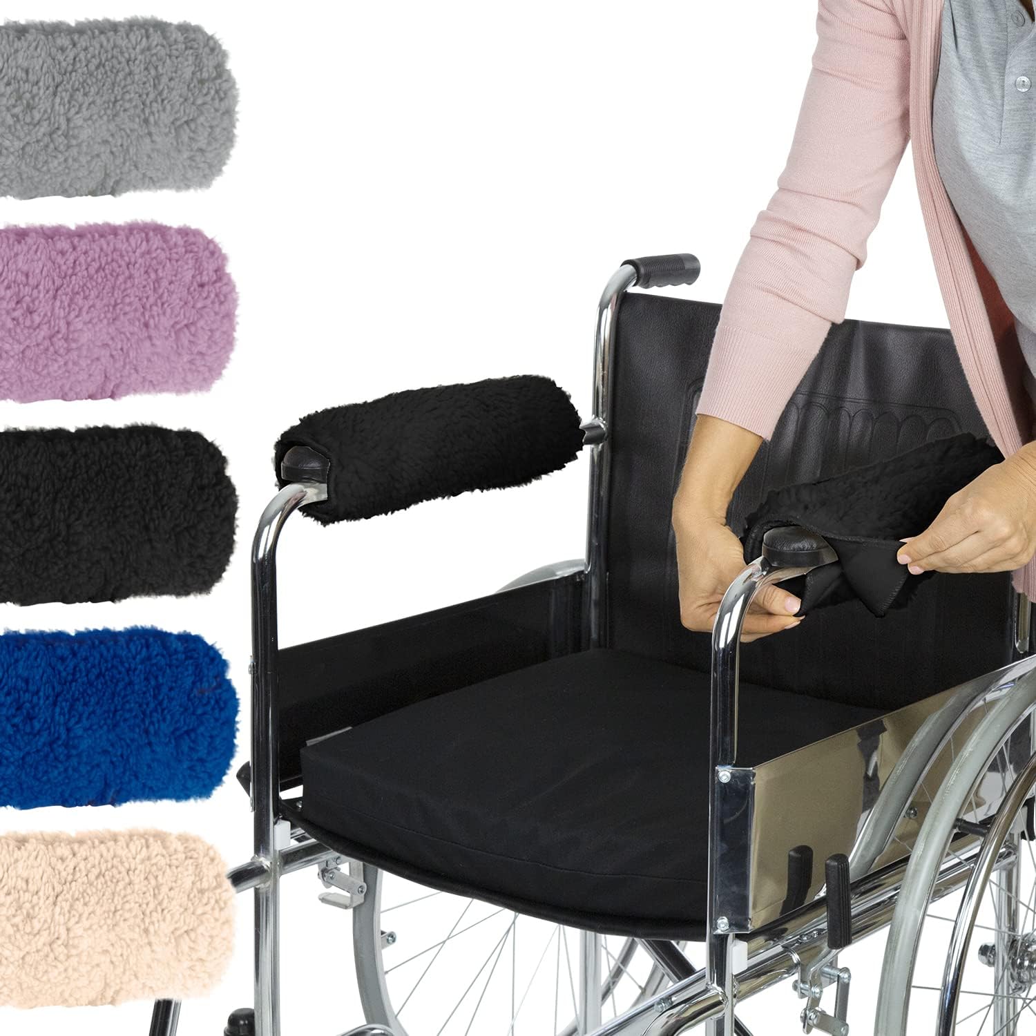 Wheelchair Armrest Pads (2 PCS) - Memory Foam Sheepskin Cushion Accessories for Transport Electric Wheel Chair Arm