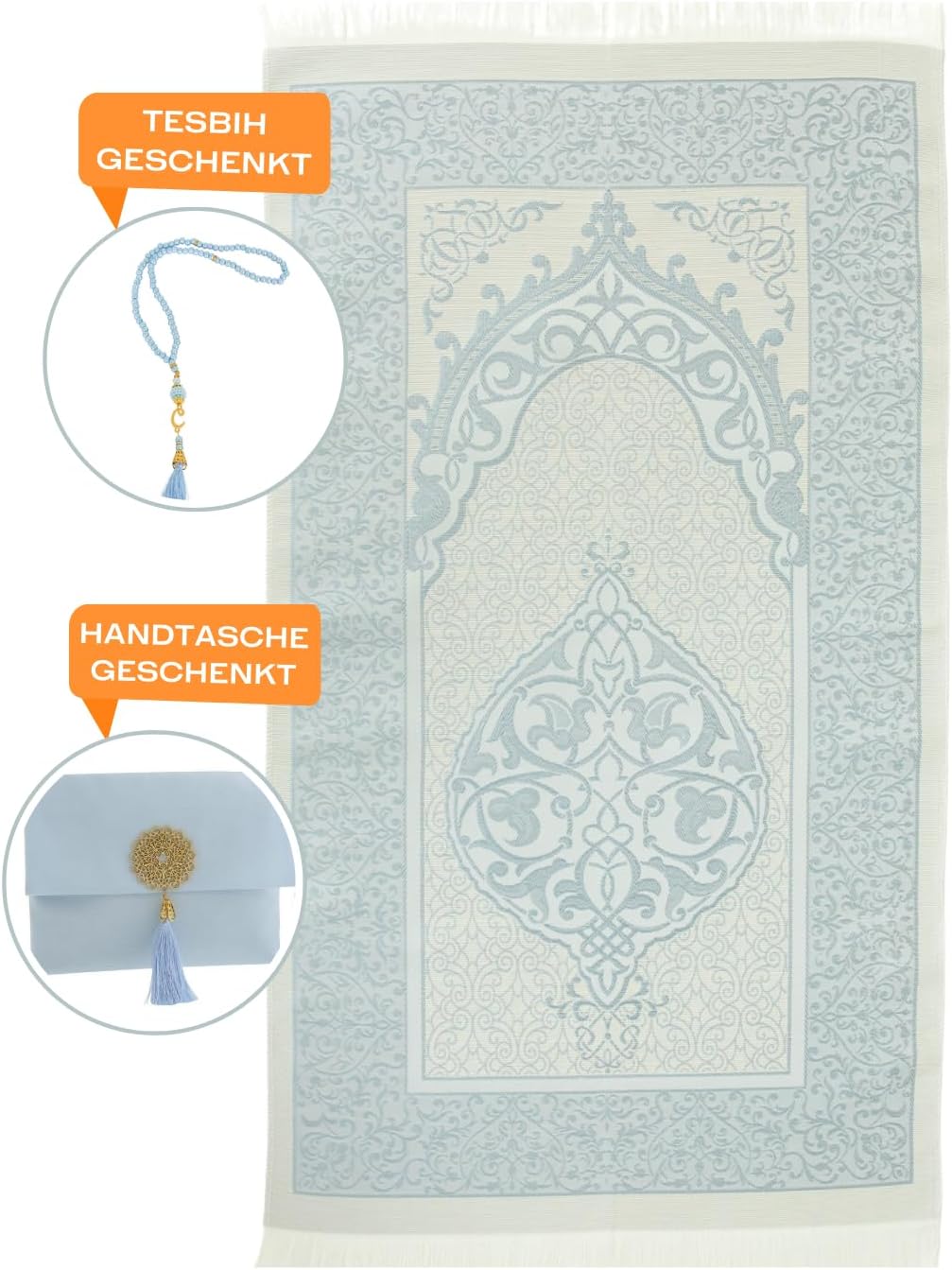 Muslim Prayer Rug with Tasbih and Portable Bag, Muslim Gift for Women Men, Mubarak Islamic Box, Soft Mat Islam Gifts