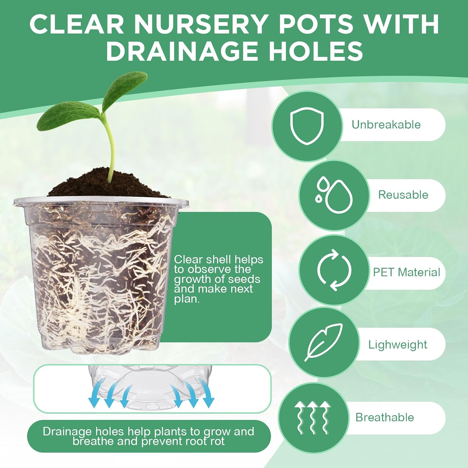 10 Pack Seed Starter Tray Kit Seedling Starter Trays with 60 Pcs 4 Inch Nursery Pots and Humidity Dome (60 Cells)