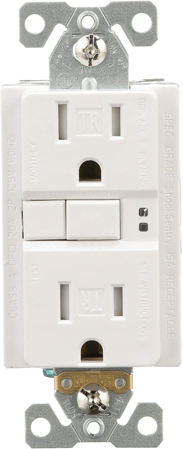 GFCI Self-Test 15A -125V Tamper Resistant Duplex Receptacle with Standard Size Wallplate, White